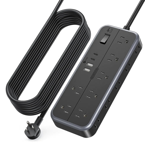 NTONPOWER Extension Cord 25 Ft with Multiple Outlets(14 Outlets & 4 USB) 1875W/2700J Power Strips with Surge Protection 15A Long Extension Cord Surge Protector for Home Office Garage(Black)