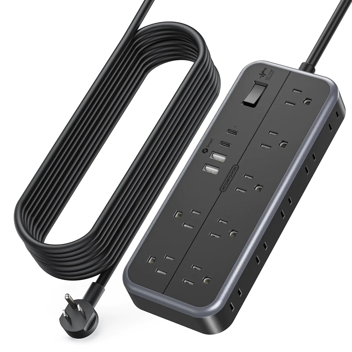 NTONPOWER Extension Cord 25 Ft with Multiple Outlets(14 Outlets & 4 USB) 1875W/2700J Power Strips with Surge Protection 15A Long Extension Cord Surge Protector for Home Office Garage(Black)
