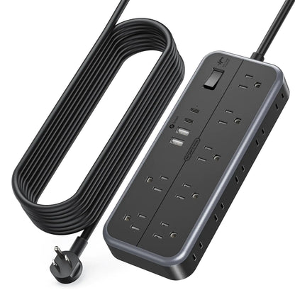 NTONPOWER Extension Cord 25 Ft with Multiple Outlets(14 Outlets & 4 USB) 1875W/2700J Power Strips with Surge Protection 15A Long Extension Cord Surge Protector for Home Office Garage(Black)
