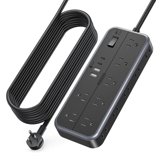 NTONPOWER Extension Cord 25 Ft with Multiple Outlets(14 Outlets & 4 USB) 1875W/2700J Power Strips with Surge Protection 15A Long Extension Cord Surge Protector for Home Office Garage(Black)